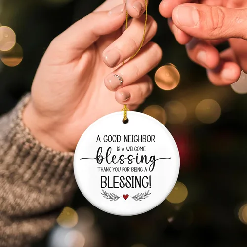 Miniatura 6 de Regalos de Navidad para Vecinos para Mujeres - Adornos de Navidad de Cerámica 2025 para Decoraciones de Árbol - Hola Vecino, Regalos de Amistad