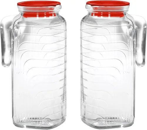 Bormioli Rocco Gelo - Jarras de vidrio de 41 onzas con tapa, juego de 2 jarras para jugo casero, té helado, leche, cerveza fría, limonada, jarra