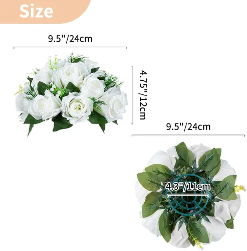 Miniatura 5 de NUPTIO Centros de mesa de flores blancas para mesas: 6 piezas de arreglo de bolas de flores artificiales para fiesta de boda, rosa floral falsa