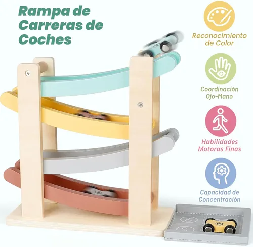 Miniatura 2 de Vanplay Juguetes de rampa de coche para niños de un año, regalos de cumpleaños, juguetes Montessori de madera para niños de 1 a 2 años, juguete