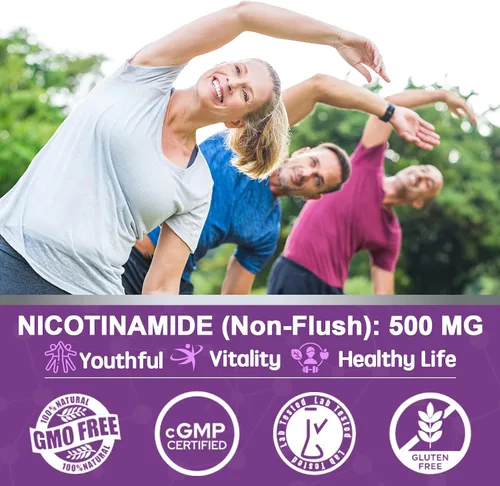 Miniatura 7 de Gomitas de nicotinamida de 500 mg (niacina libre de rubor) Suplemento de niacinamida de vitamina B3 para regeneración celular, niveles de NAD+