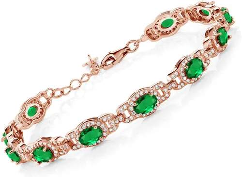 Miniatura 38 de Gem Stone King 18K Rose Gold Plated Silver Oval Gemstone Birthstone Tennis Bracelet For Women Oval 6X4MM 7 Inch With 1 Inch Extender Fine