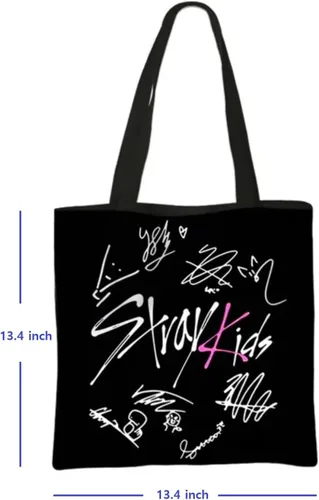 Miniatura 2 de Kpop - Bolsa de lona para el hombro, bolsas de algodón reutilizables, mercancía Kpop, regalo de música coreana para B-TS, fanáticos de Stray-Kids
