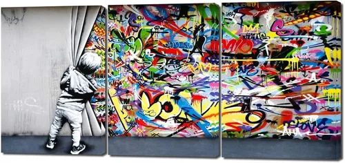 Miniatura 49 de 3 Piezas de Arte de Pared Banksy en Lienzo, Póster de Graffiti, Decoración de Pared con Citas Inspiradoras, Nunca Te Rindas, Obras de Arte para Sala