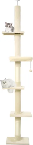 Árbol para gatos de piso a techo, torre para gatos con altura ajustable de 98-110 pulgadas, árbol para gatos de 5 niveles con cama acogedora,