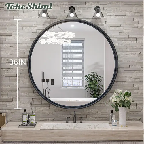 Miniatura 76 de TokeShimi - Espejo para pared de baño, espejo de tocador con marco de metal de aleación de aluminio mate cepillado e inoxidable, decoración rústica