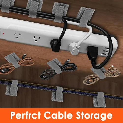 Miniatura 2 de Organizador de cables debajo del escritorio, organizadores de cables para cables, bridas de cable de gancho y bucle, correas de alambre adhesivas