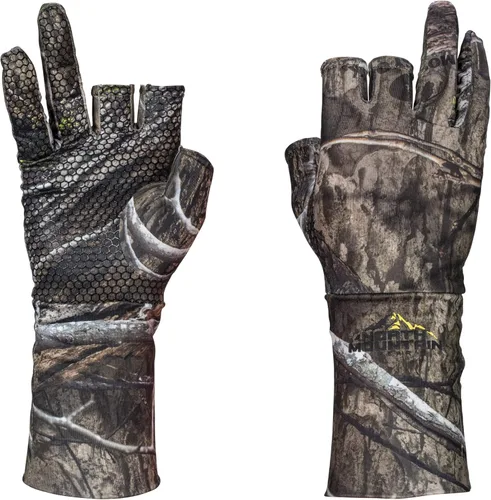 Miniatura 14 de North Mountain Gear Guantes de caza de camuflaje para hombre, sin dedos, forro de guante ligero Mossy Oak Bottomland