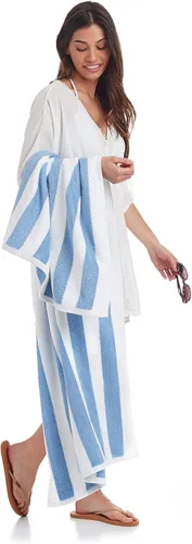 Miniatura 10 de Amazon Basics Soft & Absorbent Beach Towels, 100% Cotton, Cabana Stripe, Machine Washable, Quick Dry, Large 30" x 60", Sky Blue, 4-Pack