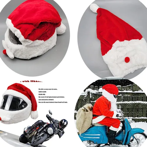 Miniatura 5 de Cubierta de casco de motocicleta de Papá Noel de Navidad, accesorios de decoración para montar en Navidad, Santa motocicleta, cubierta de casco