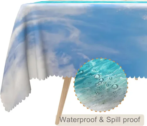 Miniatura 2 de Mantel oblongo, diseño de playa de 52 x 70 pulgadas, diseño de playa con estrellas de mar y olas de mar, con decoración impermeable y resistente a