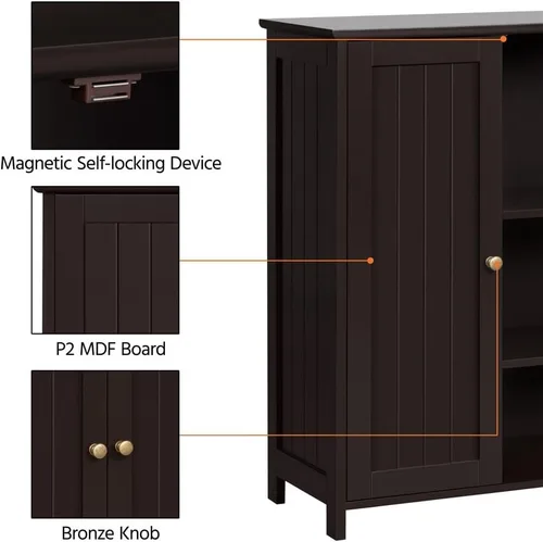 Miniatura 6 de Topeakmart Armario de piso de baño con puertas dobles Armario de almacenamiento independiente con estantes ajustables, diseño anti-caída, espresso