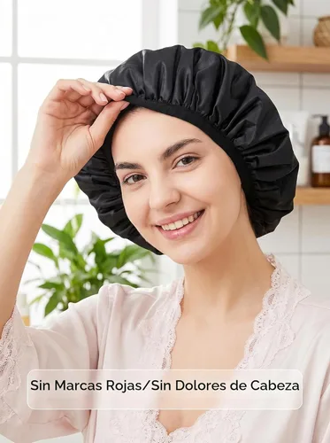 Miniatura 5 de Aquior Gorro de ducha con forro de rizo para mujer, reutilizable, triple capa impermeable, extra grande para mujeres de pelo largo (negro)