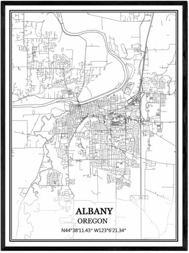 TANOKCRS Albany Oregon USA America Map - Póster impreso en lienzo sin marco, moderno mapa blanco y negro, regalo de recuerdo, decoración del hogar,
