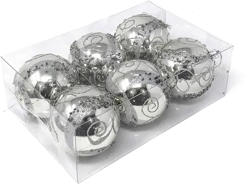 Miniatura 8 de Allgala - Paquete de 6 bolas para decorar el árbol de Navidad, 3" con lujosa decoración con brillantina (negro)