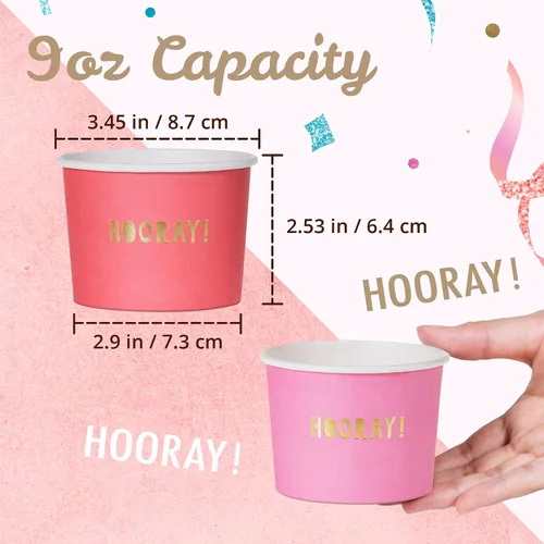 Miniatura 4 de MATICAN Vasos de papel para helado, paquete de 100 cuencos desechables de postre de 9 onzas para bebidas calientes y frías, 9 onzas, papel