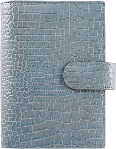 Miniatura 2 de Funda de planificador B6 con cremallera y gran bolsillo trasero, cuero con estampado de cocodrilo (Croc Steelblue)