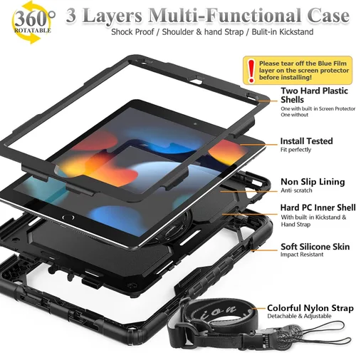 Miniatura 5 de SEYMAC stock Funda para iPad de 9ª/8ª/7ª generación de 10.2", a prueba de golpes con protector de pantalla, soporte para lápiz
