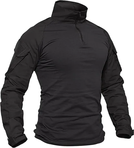 TACVASEN Camisa táctica de manga larga para hombre, con cremallera de 1/4, con bolsillos, para paintball, militar, Airsoft, transpirable