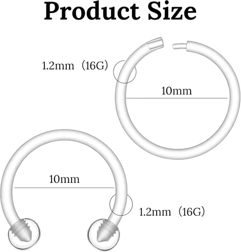 Miniatura 2 de 12 anillos transparentes para tabique, 0.63 oz de plástico transparente, retenedor de tabique de herradura, anillo de nariz de herradura, aretes