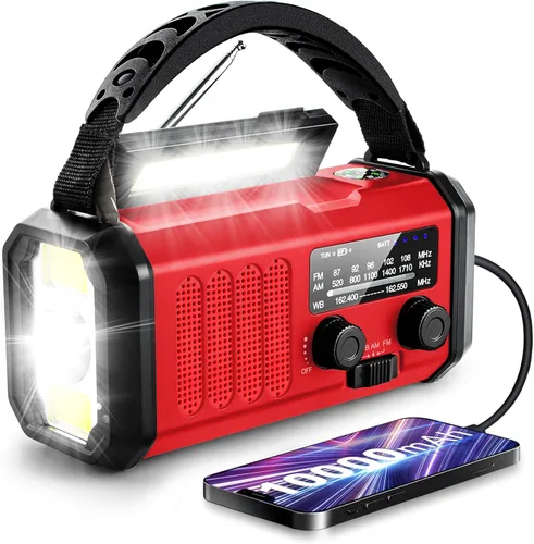 Miniatura 10 de Radio meteorológica NOAA 20000mAh Radio de manivela de emergencia Solar Panel, AM/FM Portable Battery Operated with LED Flashlight & SOS Alarm