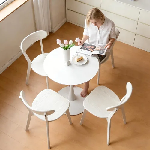 Miniatura 9 de Silla de comedor de madera maciza blanca, silla de comedor de roble de grado FAS individual, respaldo curvado resistente y diseño exterior de pata