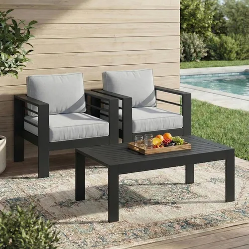 Miniatura 14 de Solaste Juego de muebles de patio de aluminio para todo tipo de clima, moderno juego de muebles de metal para exteriores con asientos profundos