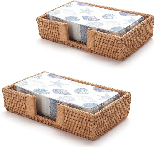 Miniatura 12 de Servilletero cuadrado de ratán, servilleteros para servilletas de papel, 7.5" x 7.5" x 2.5", bandeja de mimbre para servilletas, soporte tejido