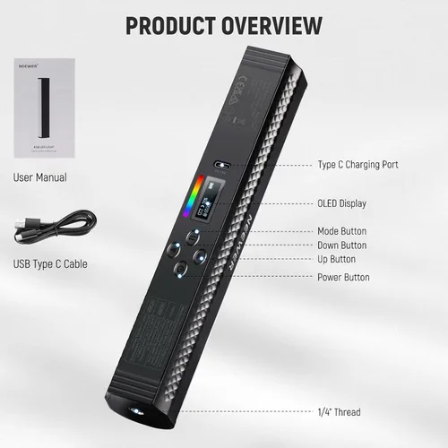 Miniatura 9 de NEEWER Varita de Luz RGB, Luz de Video de Fotografía Magnética de Mano, Barra de Luz de Tubo LED de Color Completo Atenuable 2500K~8500K CRI95+