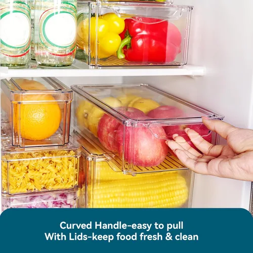 Miniatura 4 de Luckore - Juego de 4 contenedores organizadores para refrigerador, organizadores transparentes y almacenamiento, apilables con tapas, contenedores