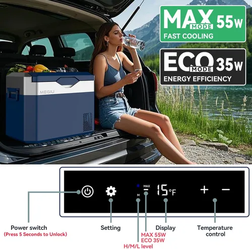 Miniatura 3 de Megiu Refrigerador portátil de 12 V de 12 V de 32 cuartos de galón de 12 voltios congelador compresor enfriador 12V/24V DC 110 ~ 240 V CA para Azul