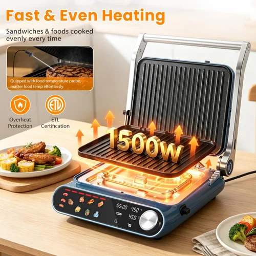 Miniatura 4 de Taylor Swoden Sandwichera Panini Press 10 en 1, parrilla eléctrica de interior de 1600 W con placas antiadherentes de doble cara, pantalla táctil