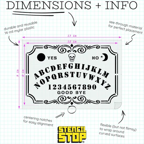 Miniatura 2 de Ouija - Plantilla de tablero, espíritu espeluznante de Halloween, 12 x 8 pulgadas, plantillas reutilizables para pintar en madera, paredes, tela