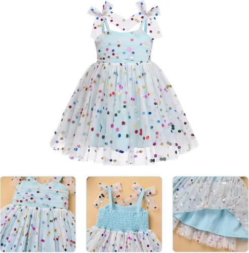 Miniatura 6 de ODASDO Vestido de fiesta de cumpleaños para niñas pequeñas, con lazo, tirantes delgados, tutú de tul, vestido de princesa, concurso de fiesta