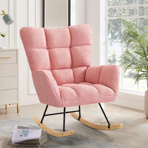 Furniliving - Mecedora tapizada para cuarto de bebé, silla balancín moderna con asiento acolchado, silla de lectura con respaldo alto y cómoda para