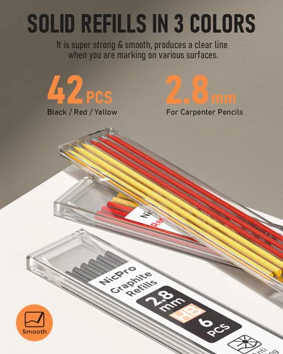Miniatura 5 de Nicpro Juego de 16 lápices mecánicos para carpinteros con 42 recambios y herramienta de grabado en carburo, lápices de construcción, lápices