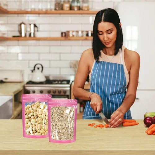 Miniatura 7 de 100 bolsas de Mylar a prueba de olores, bolsa de embalaje resellable con ventana transparente para almacenamiento de alimentos, bolsas de pie
