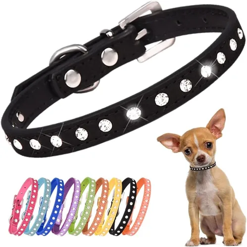Miniatura 14 de Collares de perro con rines rosa para perros medianos, bonitos collares de cachorro de diamante con cristales brillantes y pedrería para perritas