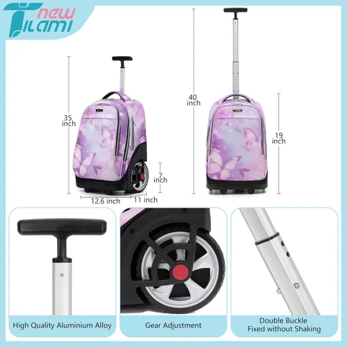 Miniatura 80 de NEW TILAMI Mochila con ruedas de 19 pulgadas con bolsa de almuerzo para niñas y niños, mochila para laptop con ruedas, bolsa de mano duradera