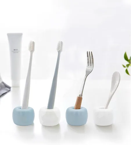 Miniatura 2 de Paquete de 4 mini soportes de cerámica para cepillos de dientes individuales mínimos para baño