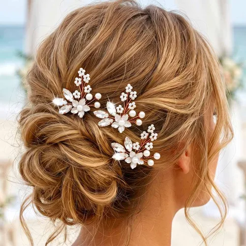 Miniatura 8 de Heread Flower Bride - Horquillas para el cabello de boda con perlas plateadas, accesorios para el cabello de novia, piezas de cristal para mujeres