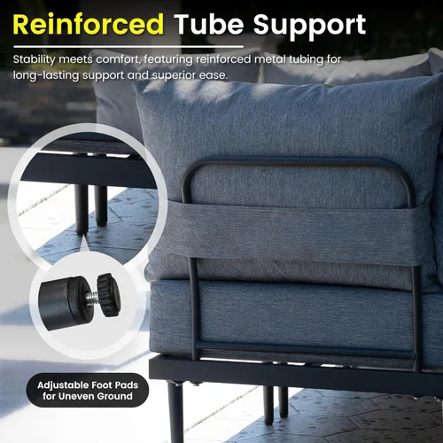 Miniatura 6 de Sundale Outdoor Juego de 2 muebles de metal para patio, sofá seccional para exteriores con cojín de olefina de 6 pulgadas, modernos
