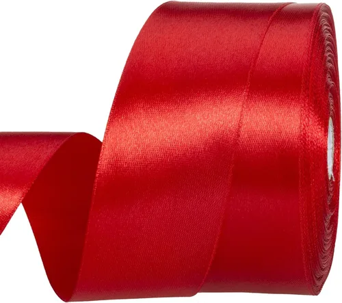 YASEO Cinta de satén sólida roja de 1 1/2 pulgadas, cinta de tela artesanal de 50 yardas para envolver regalos, ramos florales, decoración de fiesta