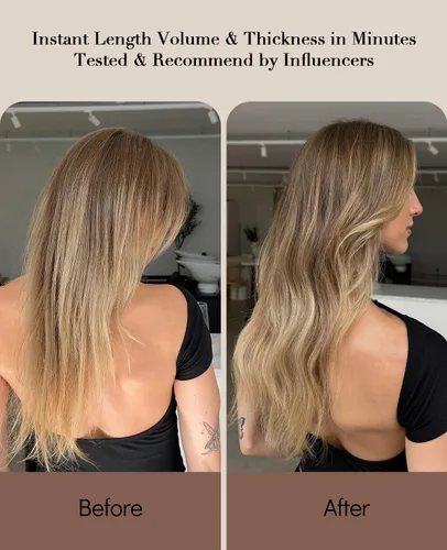 Miniatura 6 de VINBAO Extensiones de cabello humano con clip, balayage, color marrón ceniza a rubio caramelo, 14 pulgadas, 6 unidades, 3.53 onzas, 6