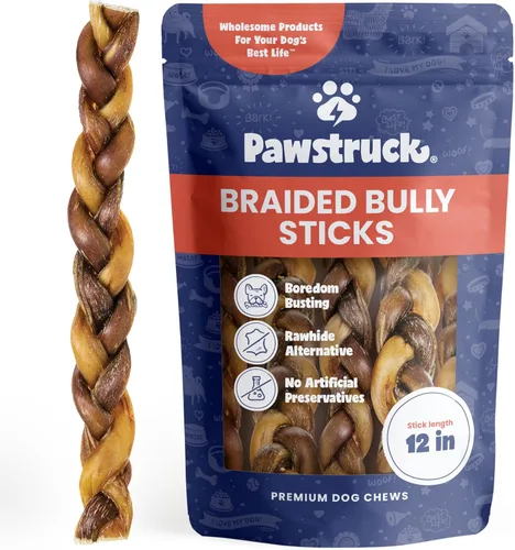 Miniatura 15 de Pawstruck Bully Sticks trenzados 100% naturales de 5 pulgadas, bolsa de 1 libra, masticables para perros de un solo ingrediente sin cuero crudo