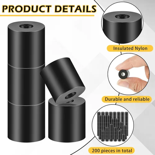 Miniatura 3 de Pasimy 200 piezas de espaciadores de nylon negro de 1/2 pulg. de espesor, 1/2 pulg. de diámetro exterior, 0.194 pulg. de diámetro