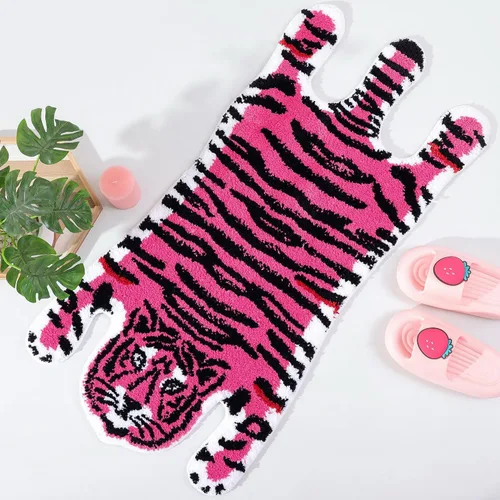 Miniatura 11 de Panstar Tapete de baño de leopardo para baño, tapete de baño de dibujos animados de leopardo marrón, antideslizante, absorbente en forma de animal