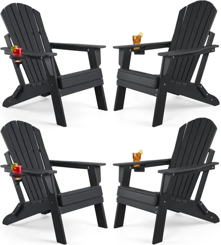 Miniatura 10 de FUNBERRY Silla plegable Adirondack, sillas de hoguera de HDPE para todo tipo de clima con portavasos para exteriores HDPE All Weather