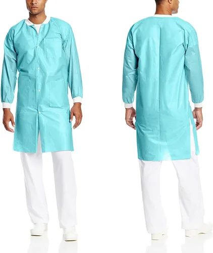 Miniatura 8 de 10 abrigos de laboratorio desechables Abrigo de laboratorio reutilizable duradero de 1.76 oz SMS hasta la rodilla con puños y bolsillos de punto