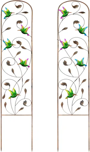 SUNNYPARK Juego de 2 enrejados de jardín de metal con forma de colibrí para plantas trepadoras, enrejado decorativo para verduras y flores